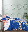 Comforter Set Elizabeth Blue/Orange Floral 100% Cotton Reversible Quilt Set