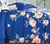 Comforter Set Elizabeth Blue/Orange Floral 100% Cotton Reversible Quilt Set
